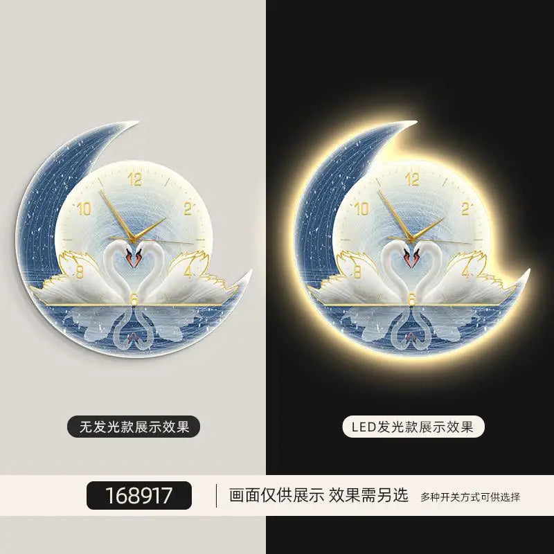 Home Decorative Painting Wall Clock Living Room Decoration Premium LED Ambient Light Plug-in Wall Clock